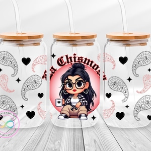 La chismosa Chibi Style Latina 16oz Glass Can Wrap PNG Chicana Glass Can, mama Chingona Latina Glass Can, Descarga digital Diseño PNG