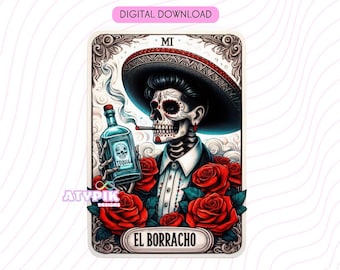 El Borracho Latino PNG, Chicano PNG, Tarot card Digital files, Dtf UVdtf Tumbler Mug T-shirt PNG design, Sublimation, Spanish Men Dad Papa