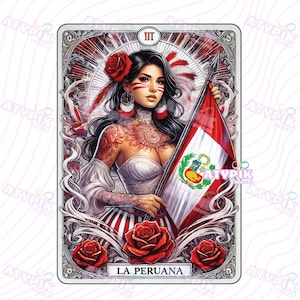 La Peruana Tarot card Png Digital download Peruvian Woman, Peru Flag, Peru Escudo Design, Latina Sublimation Dtf Printable Tumbler Mug Shirt