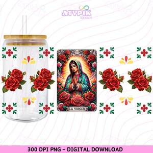 La virgen de Guadalupe Glasdose PNG, Libbey PNG, Spanisch PNG, Latein PNG, Glasdose PNG, Tarot-Karte PNG, Mexicana Mexiko PNG, uv dtf png