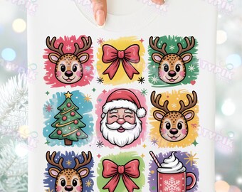 Preppy Christmas Coquette Png Merry Christmas Png, Christmas Girly Png, Retro Christmas Bow Png, Vintage Santa Png Xmas Tree Design Reindeer