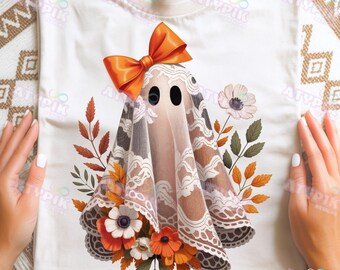 Uroczy koronkowy duch PNG, projekt sublimacji na Halloween (pobranie cyfrowe)