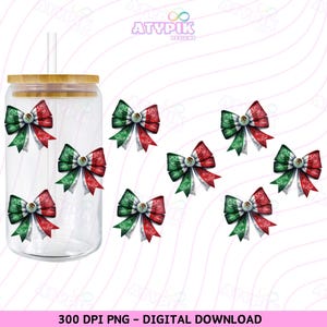 Coquette Ribbon bow Mexican Flag PNG 16oz Libbey Glass Can PNG Mexico Digital Download PNG Coquette Bow Design Mexicana Chicana Png trendy