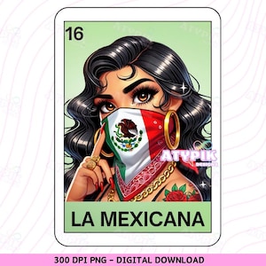La Mexicana Loteria Karte Latein Chicana PNG, Chibi Stil, digitaler Download, mexikanische Kunst, Sublimation, dtf Shirt Clipart Design spanisches Design