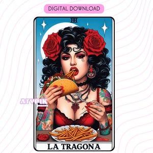 La Tragona Latein PNG, Chicana PNG, Tarot Karte Digitale Dateien, Dtf UVdtf Becher T-Shirt PNG Design, Sublimation, Spanisch Mexikanisch Loteria