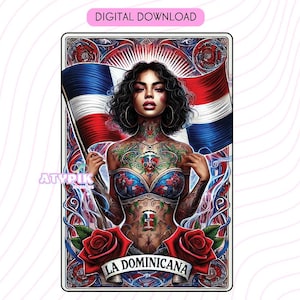 Lagedruckte PNG-Tarot-Karte Digitale Dateien Download, Tumbler Mug Shirt PNG-Design Sublimation Spanisch Dominikanische Republik Flagge Clipart