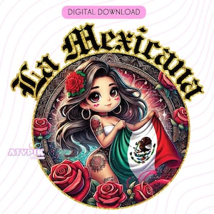 La Mexicana PNG Chicana Chola Chibi Style Digital Download Latina Shirt PNG for Sublimation DTF Iron On Print, Tumbler, Mug Mexican art Png
