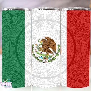 Mexican Mexico Flag, Skinny Tumbler 20oz Tumbler Wrap design  Sublimation PNG Digital  Download Aztec Calender Mexican art Patriotic tumbler