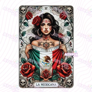 La Mexicana Latina PNG, Mexican Loteria card Tarot card Digital files shirt PNG design, Sublimation Dtf Spanish Mexican art digital flag png
