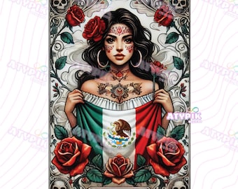 La Mexicana Latina PNG, Mexican Loteria card Tarot card Digital files shirt PNG design, Sublimation Dtf Spanish Mexican art digital flag png