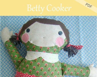 Doll Pattern Betty Cooker with removable apron and oven mitt Download Pattern Now