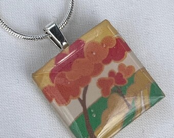 Unique gift Unusual scandinavian inspired Retro Print Crafted Ceramic Enamelled 16-17.5" Necklace