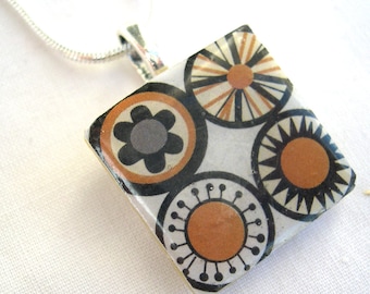 Unusual scandinavian inspired Retro Print Crafted Ceramic Necklace