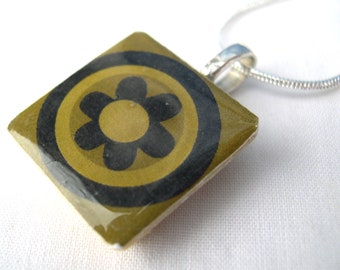 Unusual scandinavian inspired Retro Print Crafted Ceramic  Necklace