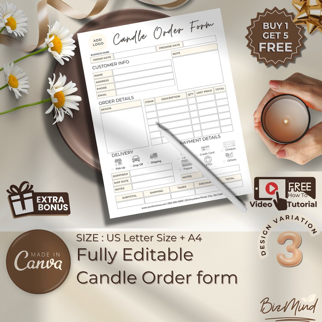 Editable Candle Order Form Template, Small Business Forms (PDF) - Etsy