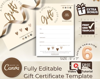 Plantilla de certificado de regalo editable: Vale comercial para armar (12,7 x 18,8 cm)