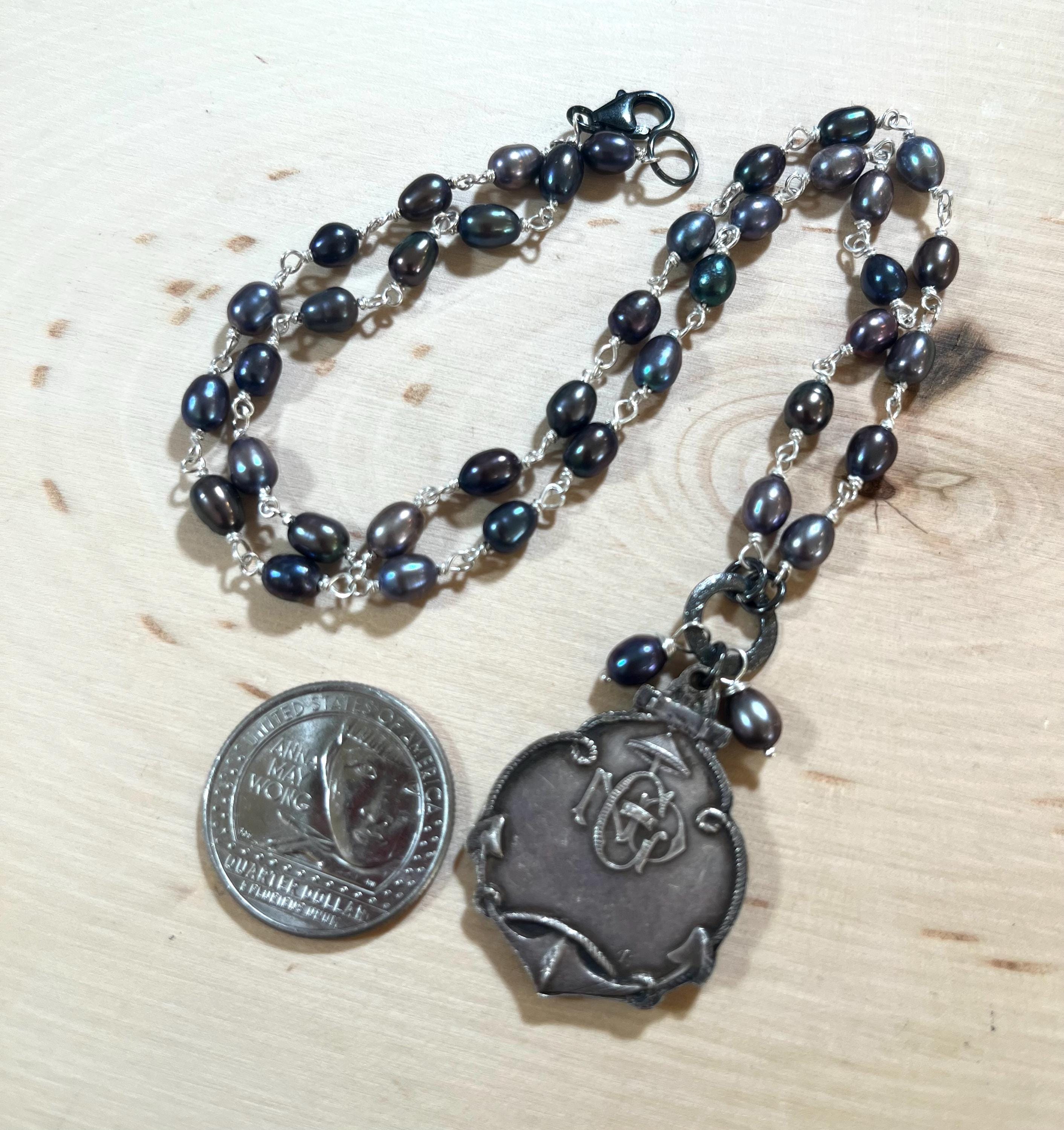 Vintage Notre Dame De La Garde Medal Necklace With Freshwater Pearls ...