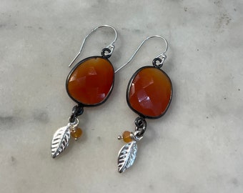 Carnelian leaf sterling earrings