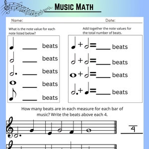 Music Math Worksheet