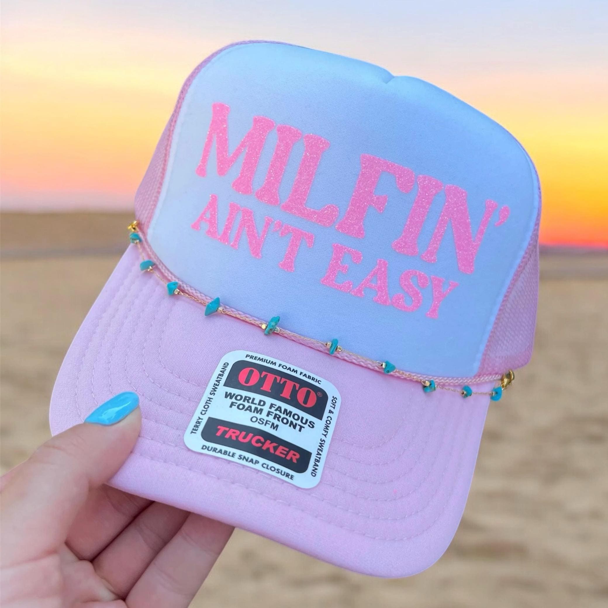 Otto® 'Milfin' Aint Easy' Foam Snapback Cap | Custom Vinyl Hat | Trendy Mom Life Trucker Cap | Funny Milfin Ain’t Easy Graphic Cap