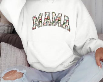 Floral Mama Hoodie – Gildan Graphic Sweatshirt, Cozy Mother’s Day Gift, Cute Mom Sweater with Floral Lettering