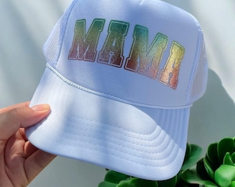 MAMA Hat – Vinyl Graphic Print on Otto Foam Snapback Trucker Cap, Cute Mom Life Hat, Gift for Mothers, Adjustable Snapback Cap