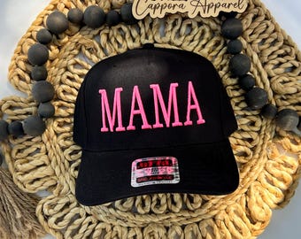 3D Puff Embroidered Mama Hat – Otto Snapback Baseball Cap for Moms – Trendy Mom Hat, Minimalist Mother’s Day Gift, Mama Trucker Cap