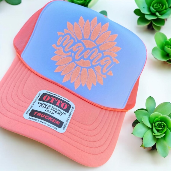 OTTO Beige Trucker Hat with Pink and Teal \