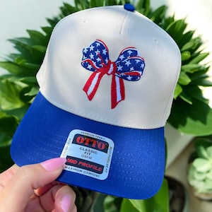 Red, White & Blue Bow Trucker Hat – Embroidered Otto 31-069 Foam Snapback for 4th of July, USA Patriotic Hat for Women