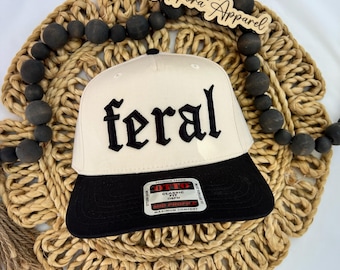 Feral 3D Puff bestickter Hut |Trucker Baseballmütze, Lustige mutige Statement Mütze, Wild Girl Ästhetik, Streetwear Style Cap