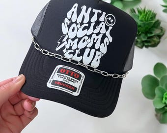 Anti Social Moms Club Hat – Funny Graphic Otto Foam Trucker Cap, Vinyl Quote Hat for Moms, Sassy Mom Snapback