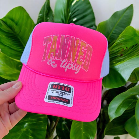 Tanned & Tipsy Trucker Hat With Chain | Funny Summer Foam  display picture 2