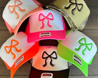Embroidered Bow Snapback Hat | Otto Foam Trucker Hat for Women | Cute Coquette Aesthetic Hat | Girly Preppy Bow Hat