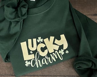 Lucky Charm Embroidered Crewneck - St. Patrick's Day Gildan Sweatshirt