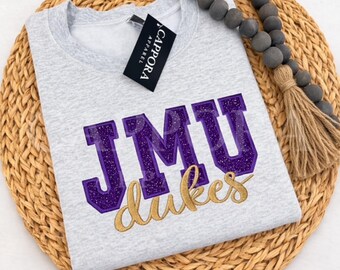 Felpa girocollo personalizzata con nome della squadra e applicazioni glitterate / Maglione personalizzato con ricamo a tema sportivo / Felpa con mascotte della scuola / Top per il giorno della partita