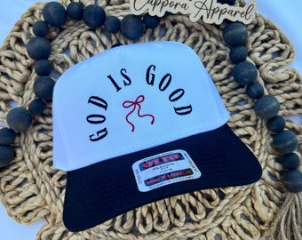 Gott ist gut bestickter Hut | 5-Panel verstellbare Kappe, inspirierende christliche Hut, Glauben Bekleidung Geschenk, religiöse Baseballkappe
