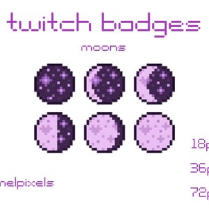 Twitch Sub Badges Discord Emote Emojis Moon Space Stars Purple Pastel Galaxy Cute Pixel Subscriber Badge