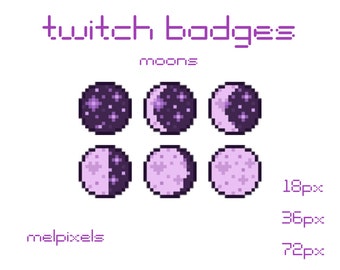 Insignias de suscripción de Twitch de Pixel Moon y emoticonos de Galaxy (descarga digital)