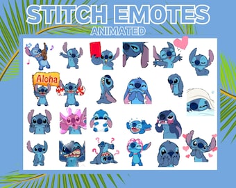 Discord Kessel Emote Twitch Emotes Emojis Banner Kanal Streamer Einfacher Stitch Disney Animierte Blau Hawaii Strand Sommer Emotes