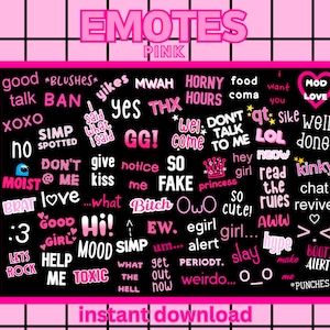 Discord Server Emote Channel Twitch Emoji Streamer Simple Kawaii Cute Pink White Emotes Template Banner Tuber Emojis Pink Text Emotes