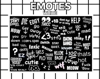 50 emoticones de texto blanco: Emojis kawaii para Twitch y Discord (descarga digital PNG)