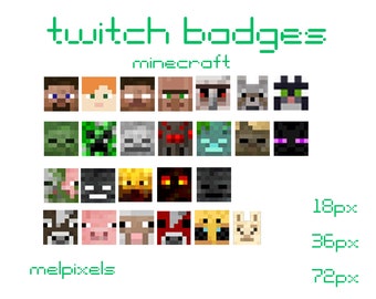 Insignias de Twitch de Minecraft, emoticonos retro de píxeles (descarga digital)