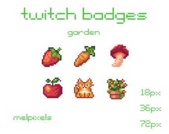 Insignias de suscripción de Twitch de Cottagecore Garden: Gato, Frutas, Verduras (Descarga digital)