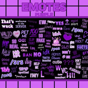 May include: A black and purple digital illustration of various internet slang terms and phrases, including "That's Wack", "Valid", "Simp", "Pet Me", "So GG", "Real", "No U", "Ha Ha", "Srs ILY", "Tbh", "Neg", "Kinky L", "Ew", "Now U", "Yes", "Bruh", "Egirl", "Alert", "Read The Rules", "Gen", "Yaass", "What The Fuck", "Sheesh", "Sike", "Pos", "Admin", "Don't", "Princess", "Well Done", "Get On The Game", "New Member", "Hi!" and more.