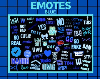 Emotes de texto azul: Emojis kawaii de streamers de Twitch y Discord (descarga digital)