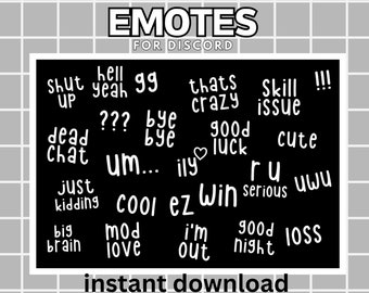 50 emoticones kawaii blancos para Discord y Twitch (PNG, descarga digital)