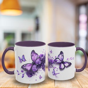 Purple Butterfly Coffee Mug, Gift for Her, Kitchen Decor, Tea Mug, Unique Drinkware