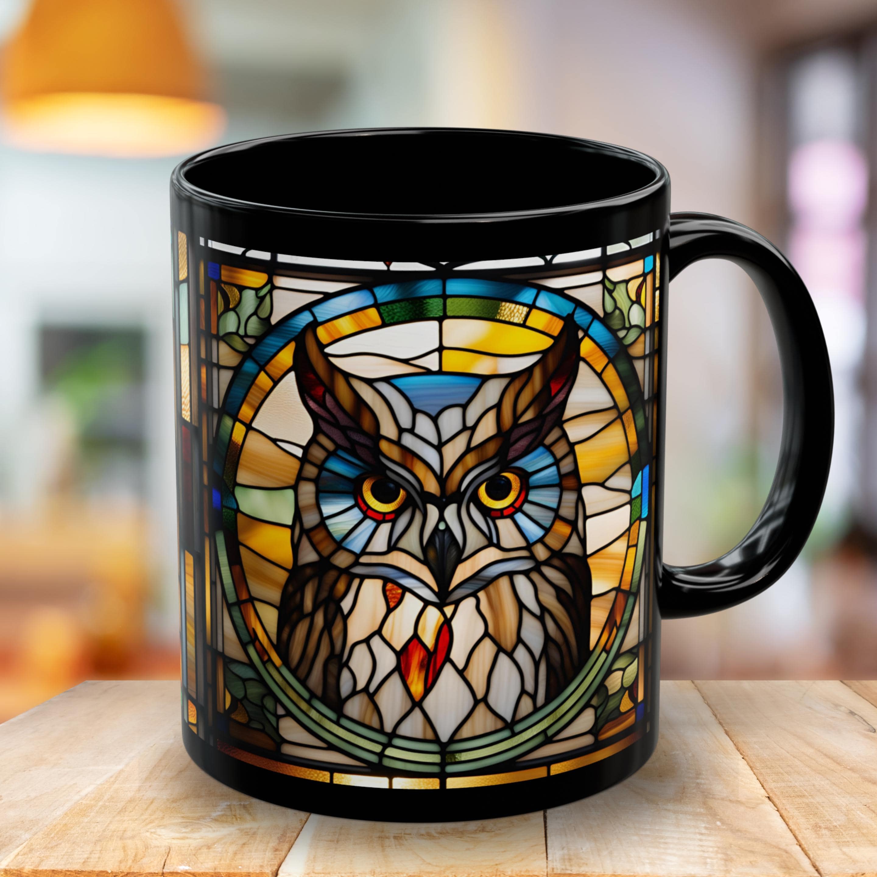 Colorful Owl Mug, Stained-Glass Ceramic Coffee Cup, Unique Gift for Owl Lovers, Kitchen Decor, Tea M