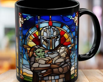 Stained Glass Mandalorian Mug | Fun Coffee Cup Gift for Star Wars Fans | Perfect for Home or Office Decor, Collectible, Birthday