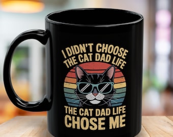 Taza negra "Cat Dad Life": regalo para amantes de los gatos (325 ml y 440 ml)